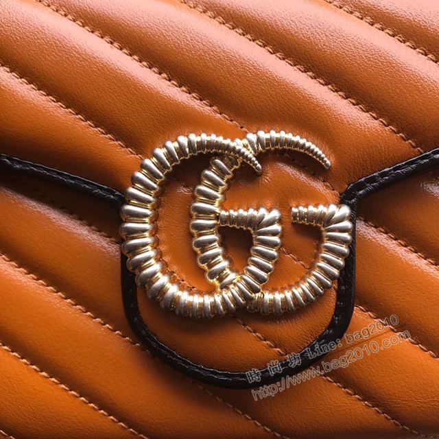 Gucci包 古馳女包 573807棕拼全皮 Marmont迷你鏈條包 Gucci新款全皮單肩斜挎包  gudj1191